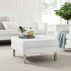 Tufted Vegan Leather Ottoman - Mid-Century Modern Style