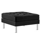 Tufted Vegan Leather Ottoman - Mid-Century Modern Style