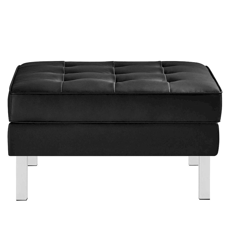Tufted Vegan Leather Ottoman - Mid-Century Modern Style