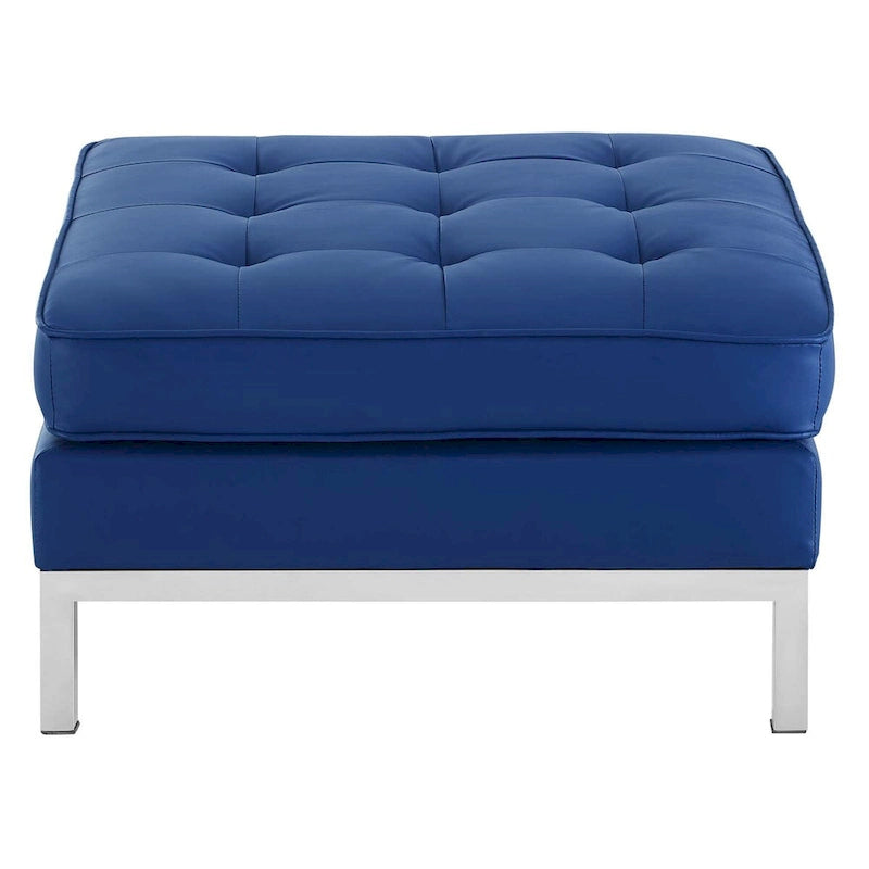 Tufted Vegan Leather Ottoman - Mid-Century Modern Style