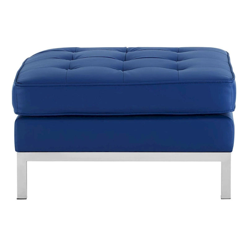 Tufted Vegan Leather Ottoman - Mid-Century Modern Style
