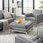 Tufted Vegan Leather Ottoman - Mid-Century Modern Style