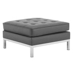 Tufted Vegan Leather Ottoman - Mid-Century Modern Style