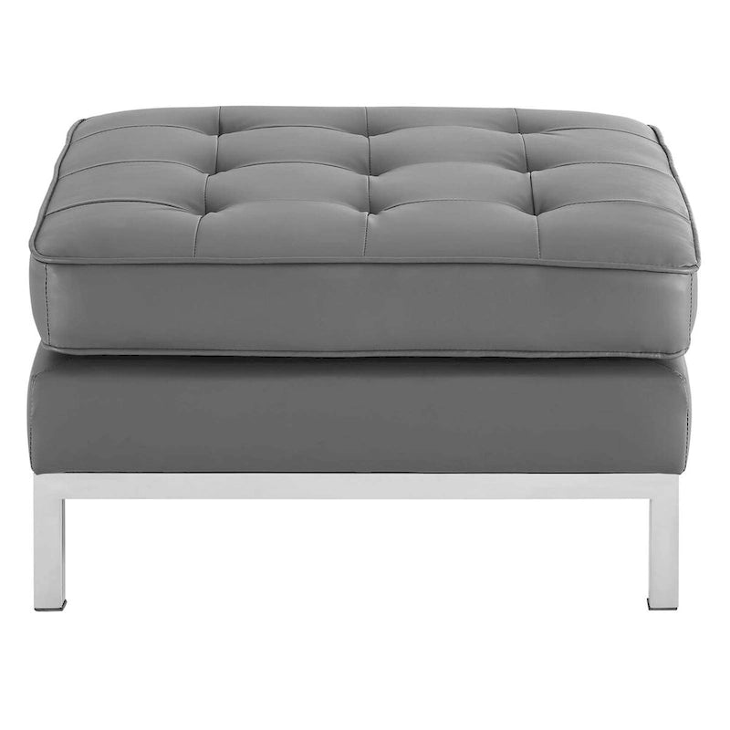 Tufted Vegan Leather Ottoman - Mid-Century Modern Style