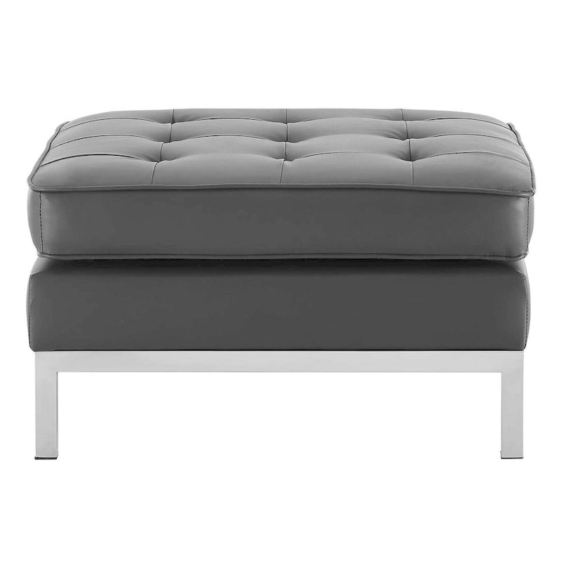 Tufted Vegan Leather Ottoman - Mid-Century Modern Style
