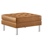 Tufted Vegan Leather Ottoman - Mid-Century Modern Style