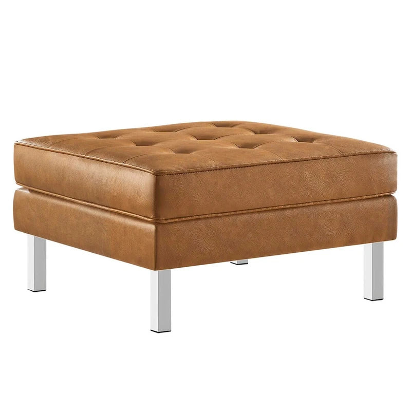 Tufted Vegan Leather Ottoman - Mid-Century Modern Style