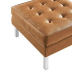 Tufted Vegan Leather Ottoman - Mid-Century Modern Style