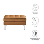 Tufted Vegan Leather Ottoman - Mid-Century Modern Style