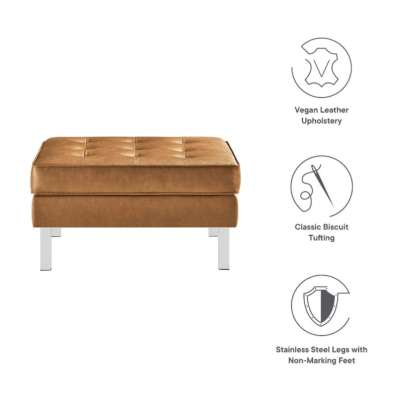 Tufted Vegan Leather Ottoman - Mid-Century Modern Style