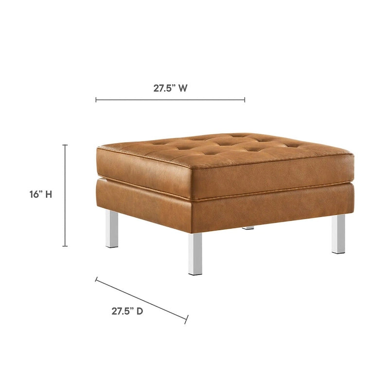 Tufted Vegan Leather Ottoman - Mid-Century Modern Style