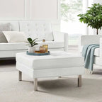 Tufted Vegan Leather Ottoman - Mid-Century Modern Style