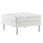 Tufted Vegan Leather Ottoman - Mid-Century Modern Style