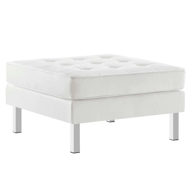 Tufted Vegan Leather Ottoman - Mid-Century Modern Style