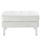 Tufted Vegan Leather Ottoman - Mid-Century Modern Style