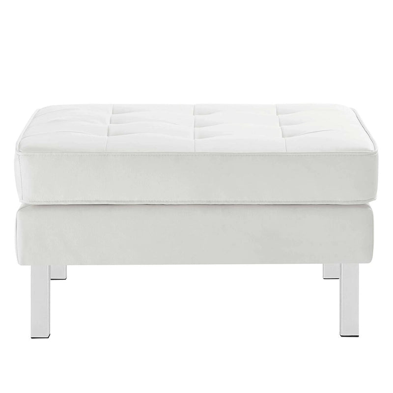 Tufted Vegan Leather Ottoman - Mid-Century Modern Style