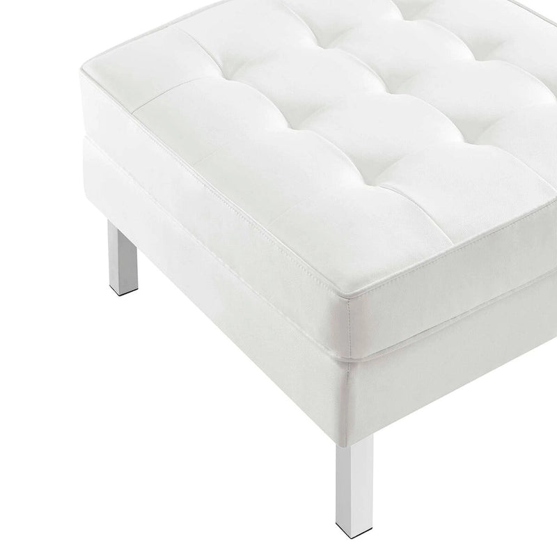 Tufted Vegan Leather Ottoman - Mid-Century Modern Style