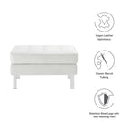 Tufted Vegan Leather Ottoman - Mid-Century Modern Style