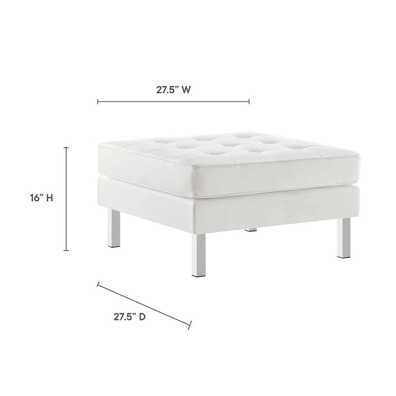 Tufted Vegan Leather Ottoman - Mid-Century Modern Style