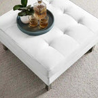 Tufted Vegan Leather Ottoman - Mid-Century Modern Style