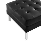 Tufted Vegan Leather Ottoman - Mid-Century Modern Style