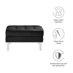 Tufted Vegan Leather Ottoman - Mid-Century Modern Style