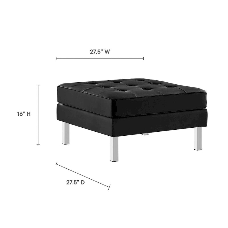 Tufted Vegan Leather Ottoman - Mid-Century Modern Style