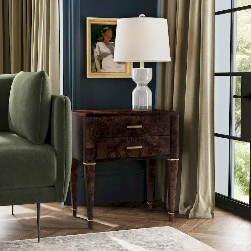 2 Drawer Burl Wood End Table