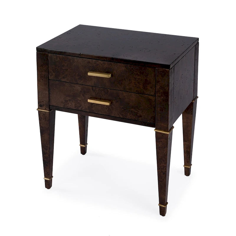 2 Drawer Burl Wood End Table