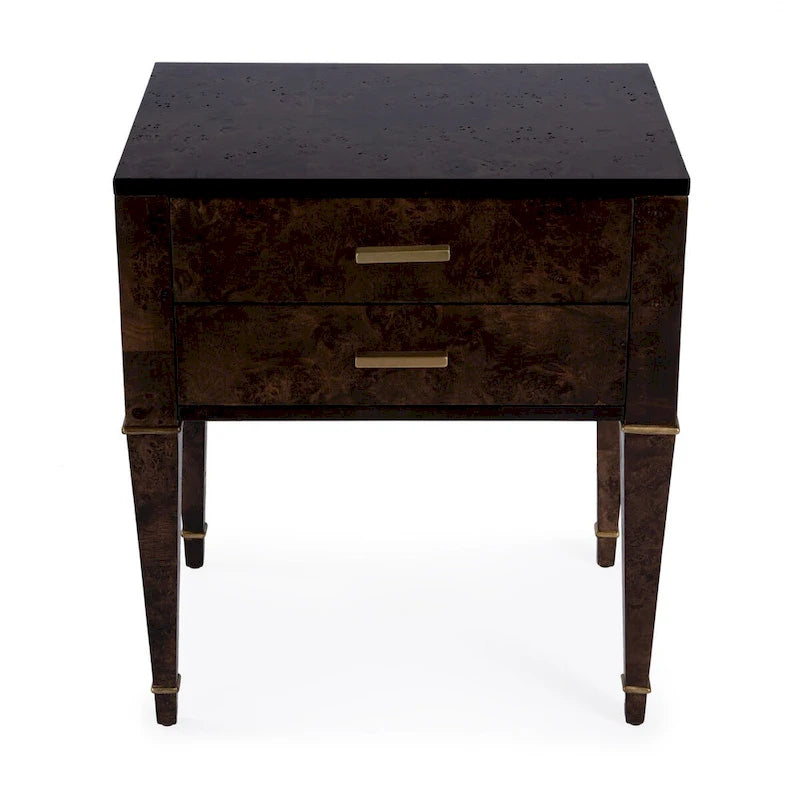 2 Drawer Burl Wood End Table