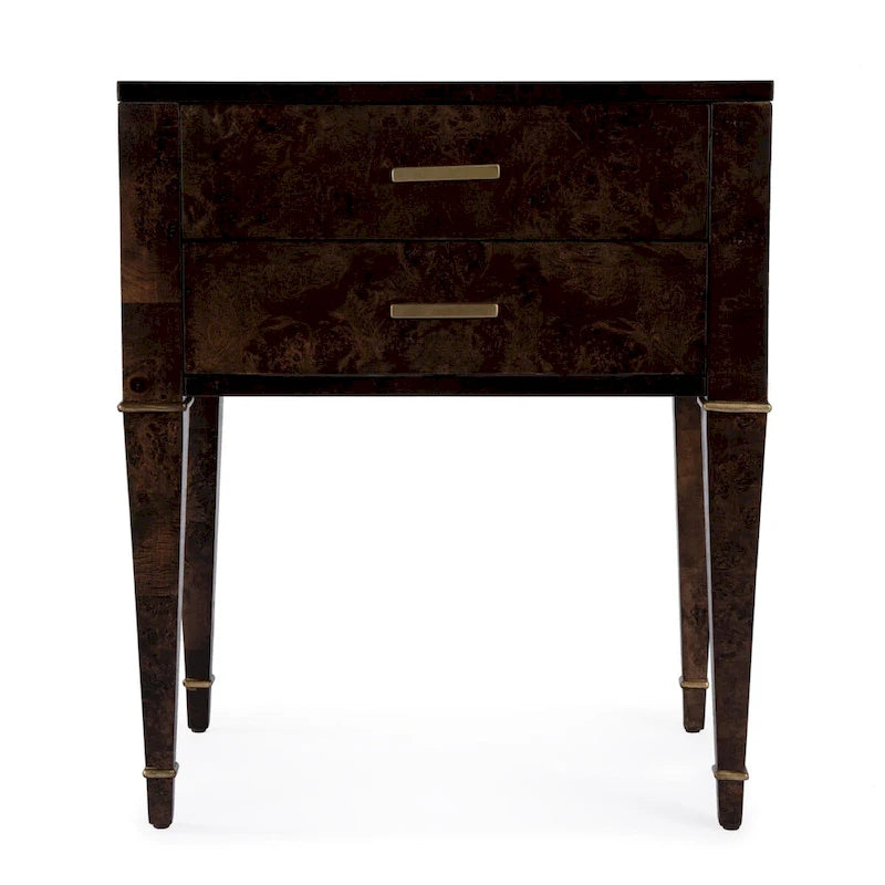 2 Drawer Burl Wood End Table