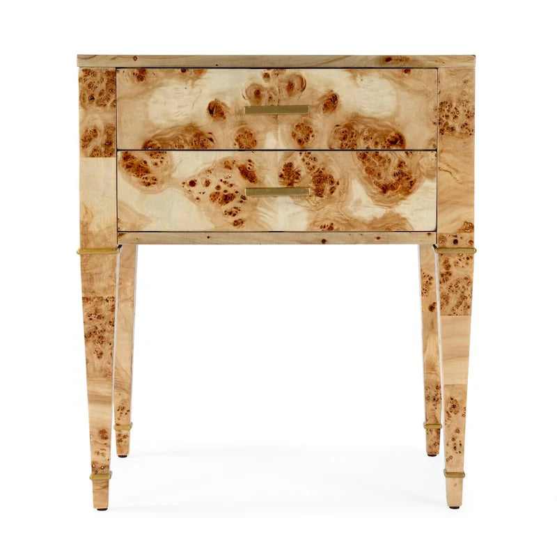 2 Drawer Burl Wood End Table