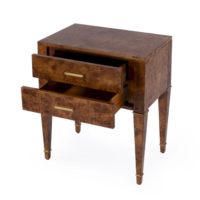 2 Drawer Burl Wood End Table