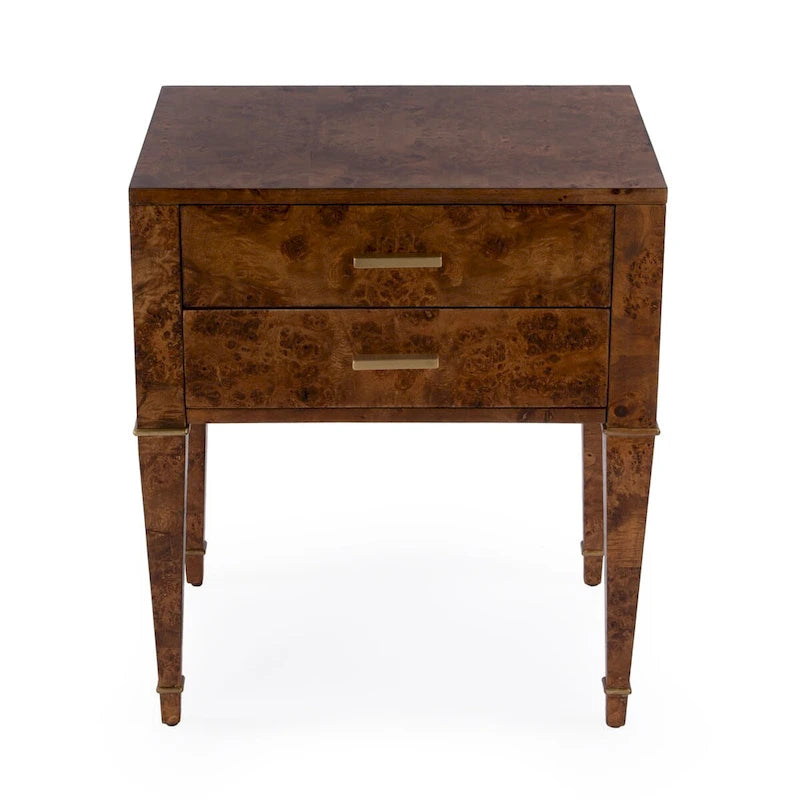 2 Drawer Burl Wood End Table