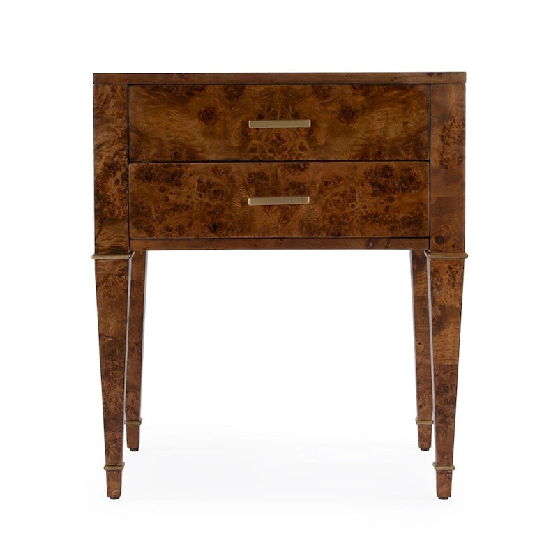 2 Drawer Burl Wood End Table