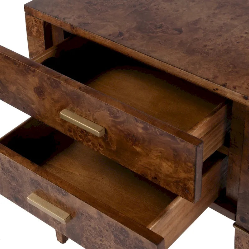 2 Drawer Burl Wood End Table