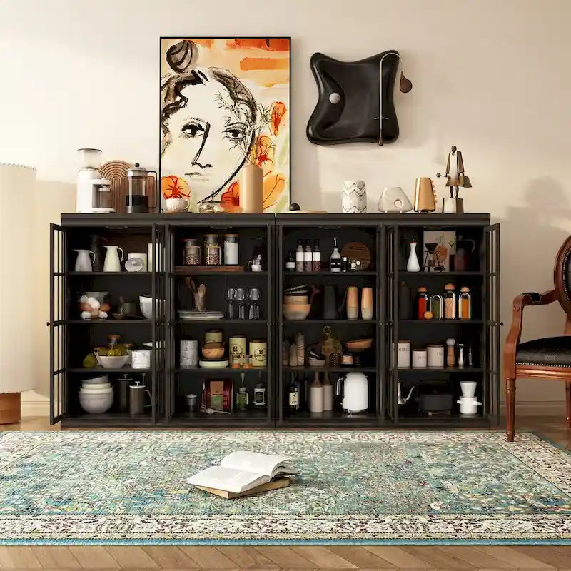 Sophisticated Storage Ensemble: Buffet Sideboard Bookshelf Cabinet