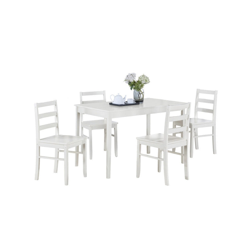 5-Piece White Dining Set for 4, Ladder Back Chairs