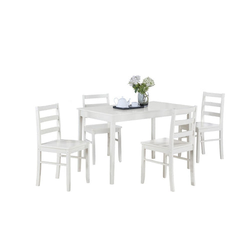 5-Piece White Dining Set for 4, Ladder Back Chairs