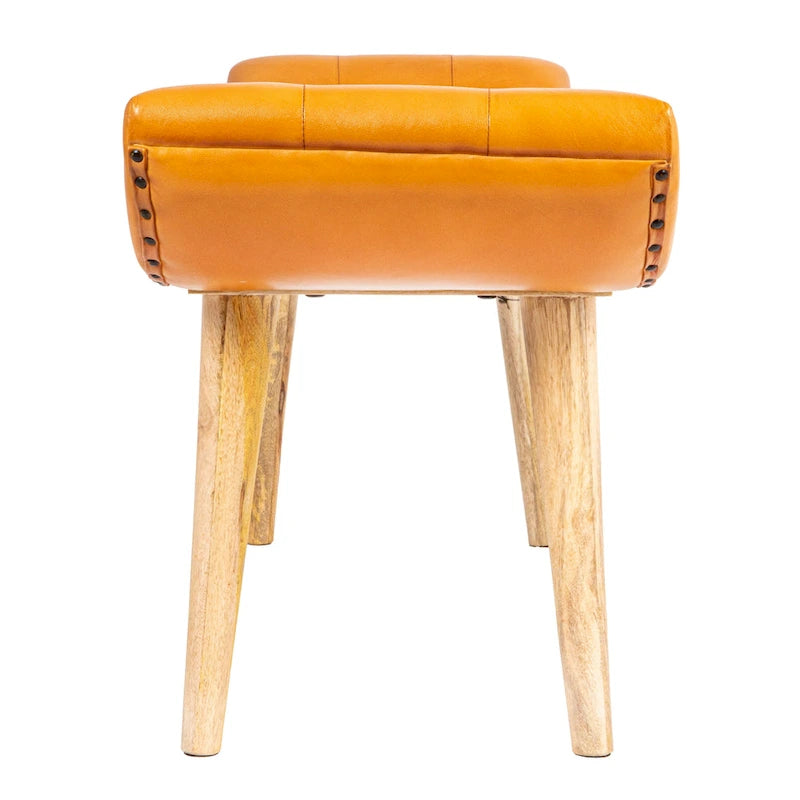 Wood and Goat Leather Bench