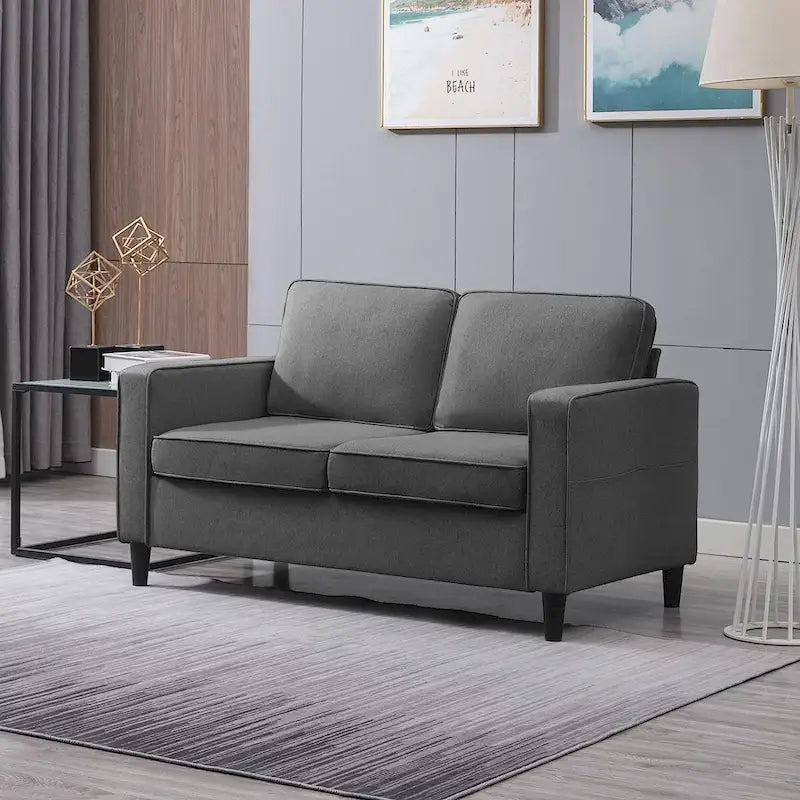 Gray Fabric Loveseat Sofa with Armrests - 2 Seater