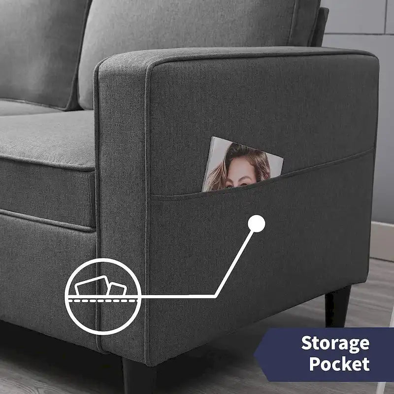 Gray Fabric Loveseat Sofa with Armrests - 2 Seater