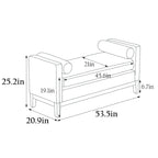 Elegant 53.5 Upholstered Ottoman Bench with Wood Legs & Bolster Pillows
