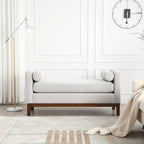 Elegant 53.5 Upholstered Ottoman Bench with Wood Legs & Bolster Pillows