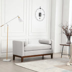 Elegant 53.5 Upholstered Ottoman Bench with Wood Legs & Bolster Pillows