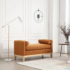 Elegant 53.5 Upholstered Ottoman Bench with Wood Legs & Bolster Pillows