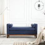 Elegant 53.5 Upholstered Ottoman Bench with Wood Legs & Bolster Pillows