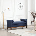 Elegant 53.5 Upholstered Ottoman Bench with Wood Legs & Bolster Pillows
