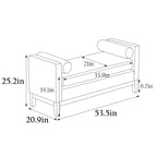Elegant 53.5 Upholstered Ottoman Bench with Wood Legs & Bolster Pillows