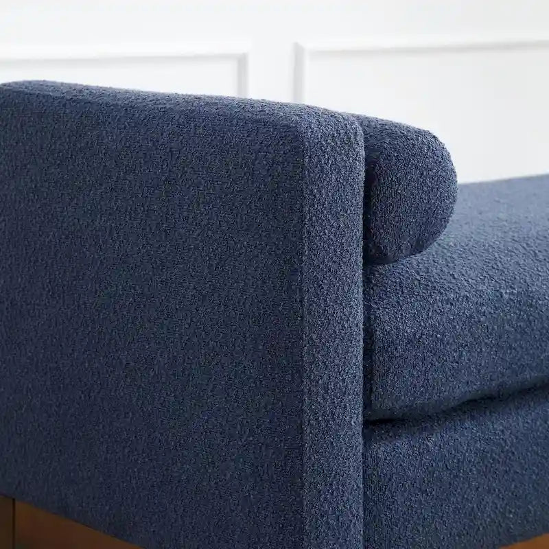 Elegant 53.5 Upholstered Ottoman Bench with Wood Legs & Bolster Pillows